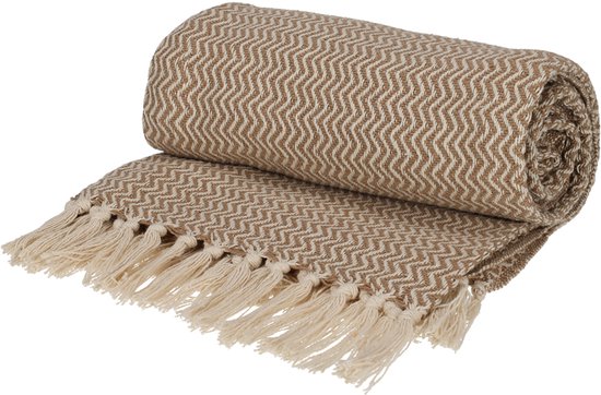 Fitz Living Plaid Visgraat - Gerecycled Katoen - 130 X 180cm - Taupe Beige