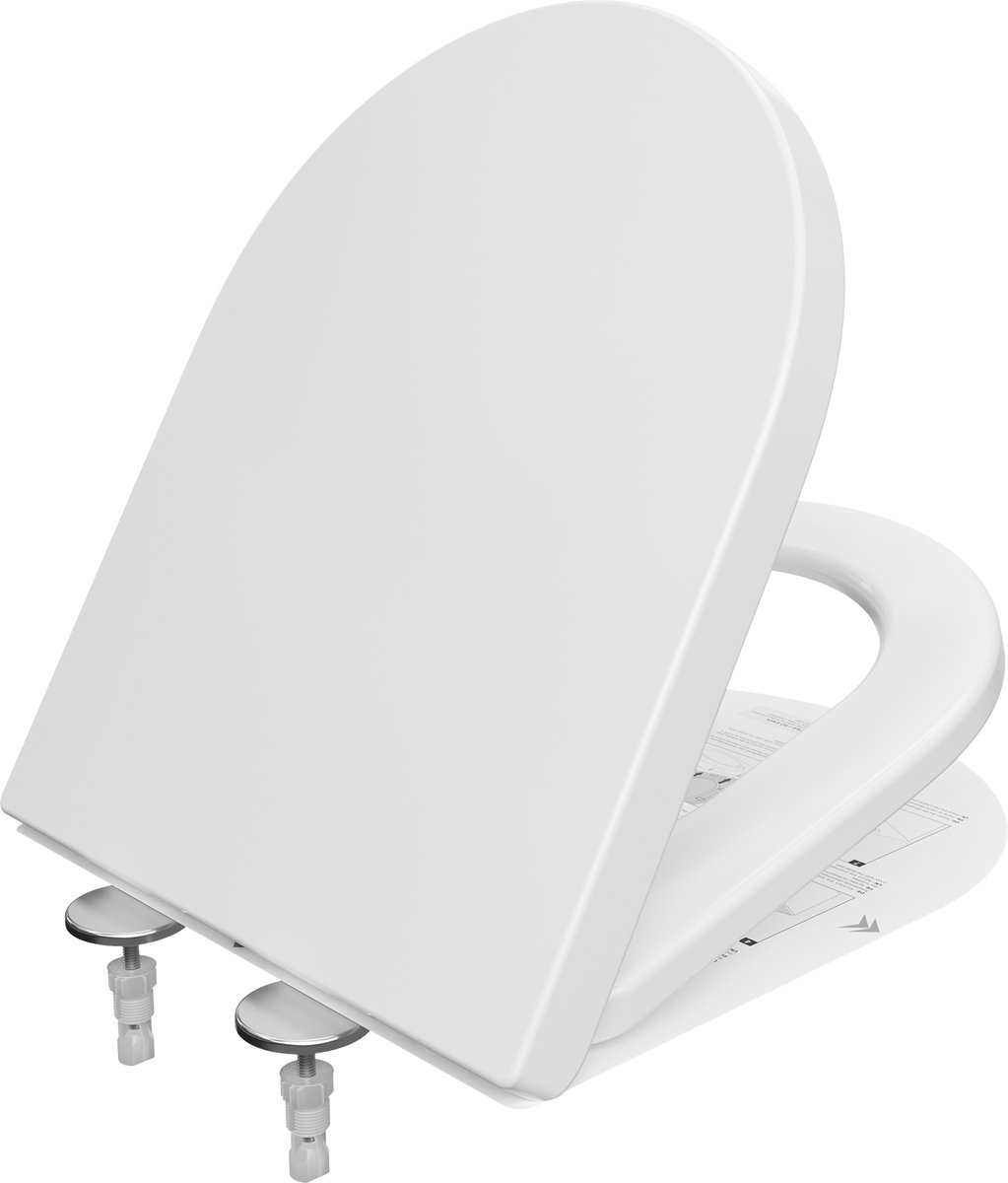 Anycee Max - WC bril D-vorm - Full-Cover Deksel Toiletbril - Softclose - Duroplast Wit - RVS Scharnieren - Afneembaar voor Reiniging - Wit