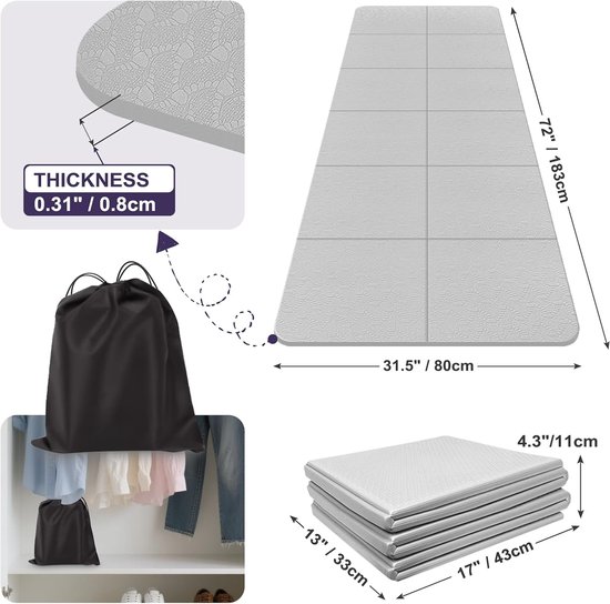 Yogamat - Slaapmat - Opvouwbaar- 72 inch x 32 inch x 0,32 inch - TPE - Geschikt voor reizen, fitness en buitengebruik - Pilatesmat - Unisex - Groot en draagbaar - 183 x 80 x 0,8 cm - Grijs van Yogamat — afbeelding 4
