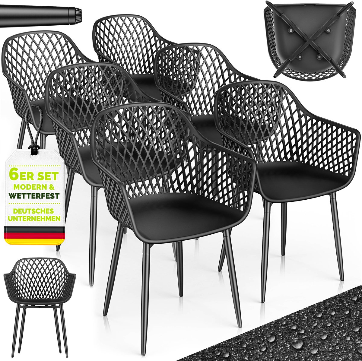 tillvex® Tuinstoel 6-delige set weerbestendig met armleuning | Buitenstoelen belastbaar tot 120 kg | Tuinstoelen UV-bestendig | Terrasstoel tuinmeubelen terras balkon buiten tuin