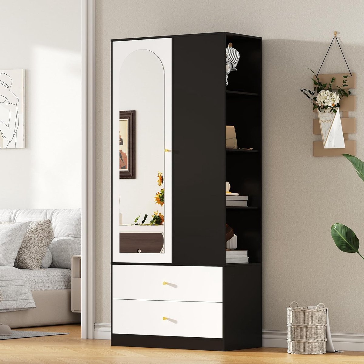 Luxe Kledingkast – Zwart – 80x40x180 cm – Industrohome