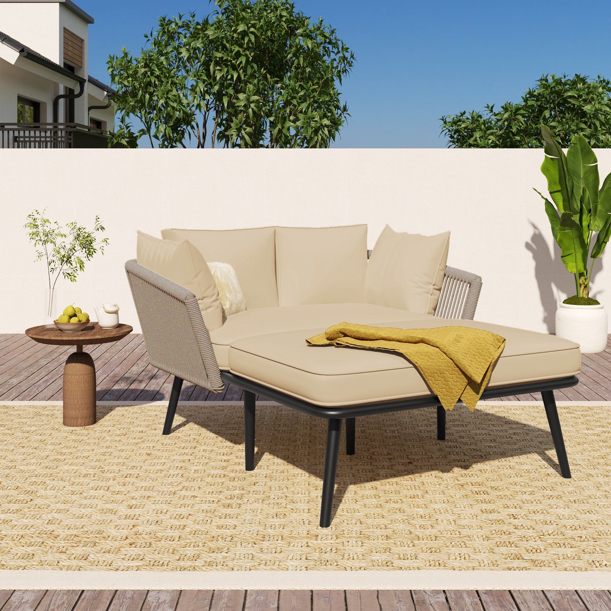 MODENUIT Tuinligbed - Met Afneembare Wasbare Kussens - Voor Balkon, Terras En Zwembad - Polyester Khaki