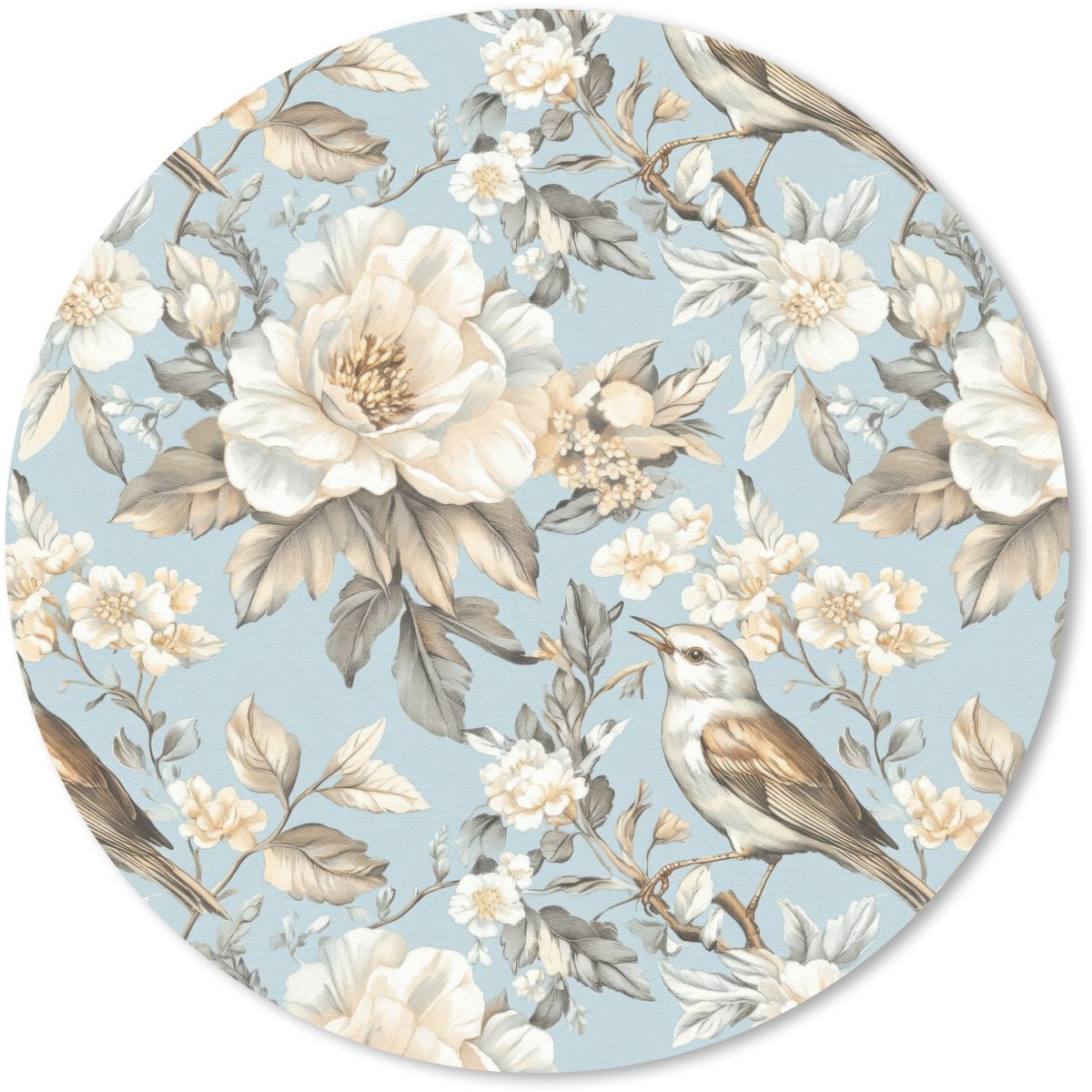 Muismat rond 30x30 cm - Mousepad Botanisch - Zangvogel - Blauw - Ronde muismatten