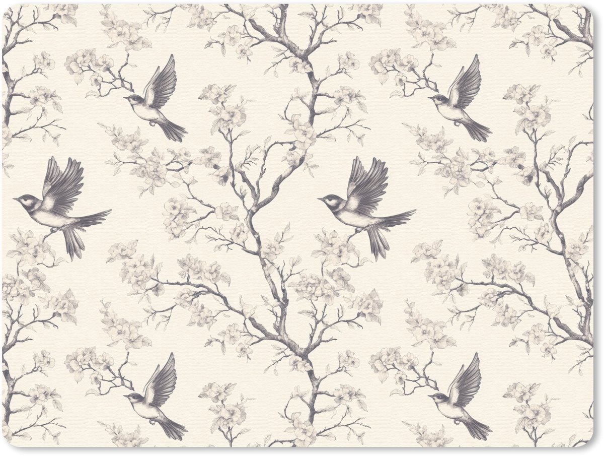Muismat 12x10 cm - Mousepad Takken - Vogels - Beige - Muismatten