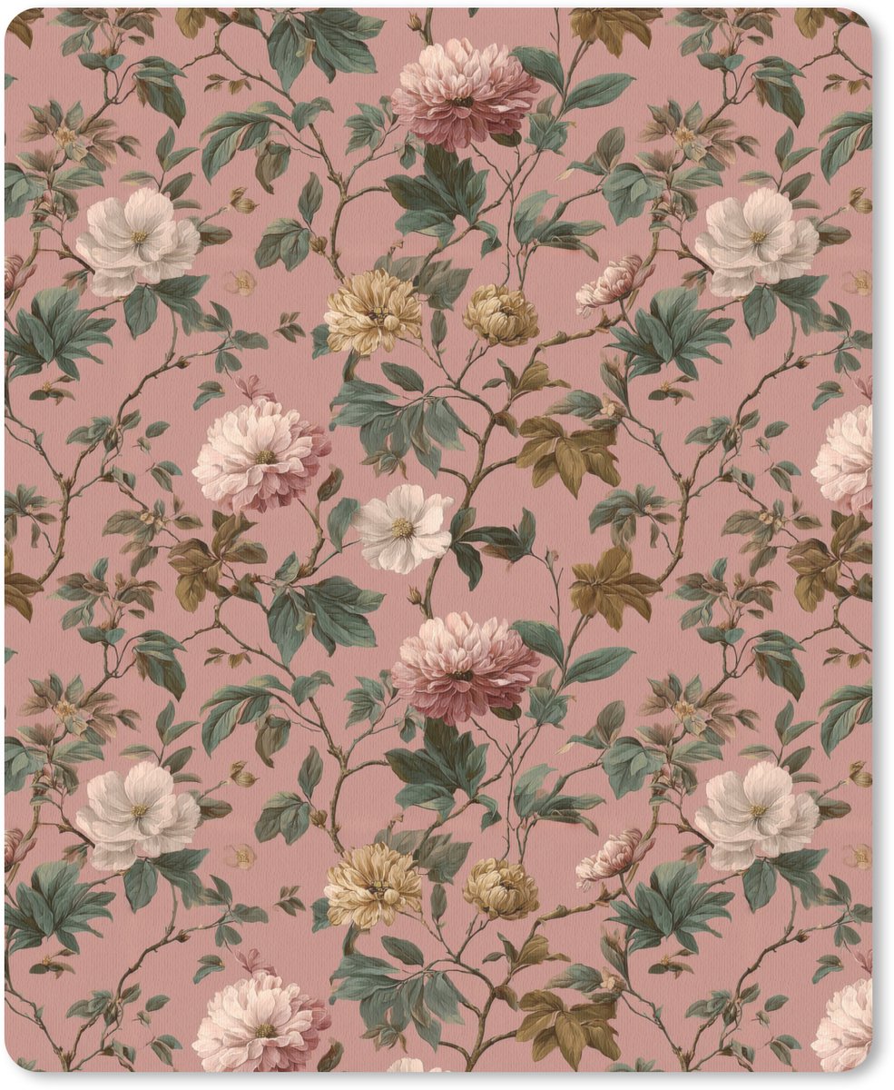 Muismat 12x16 cm - Mousepad Bloemen - Klassiek - Roze - Muismatten