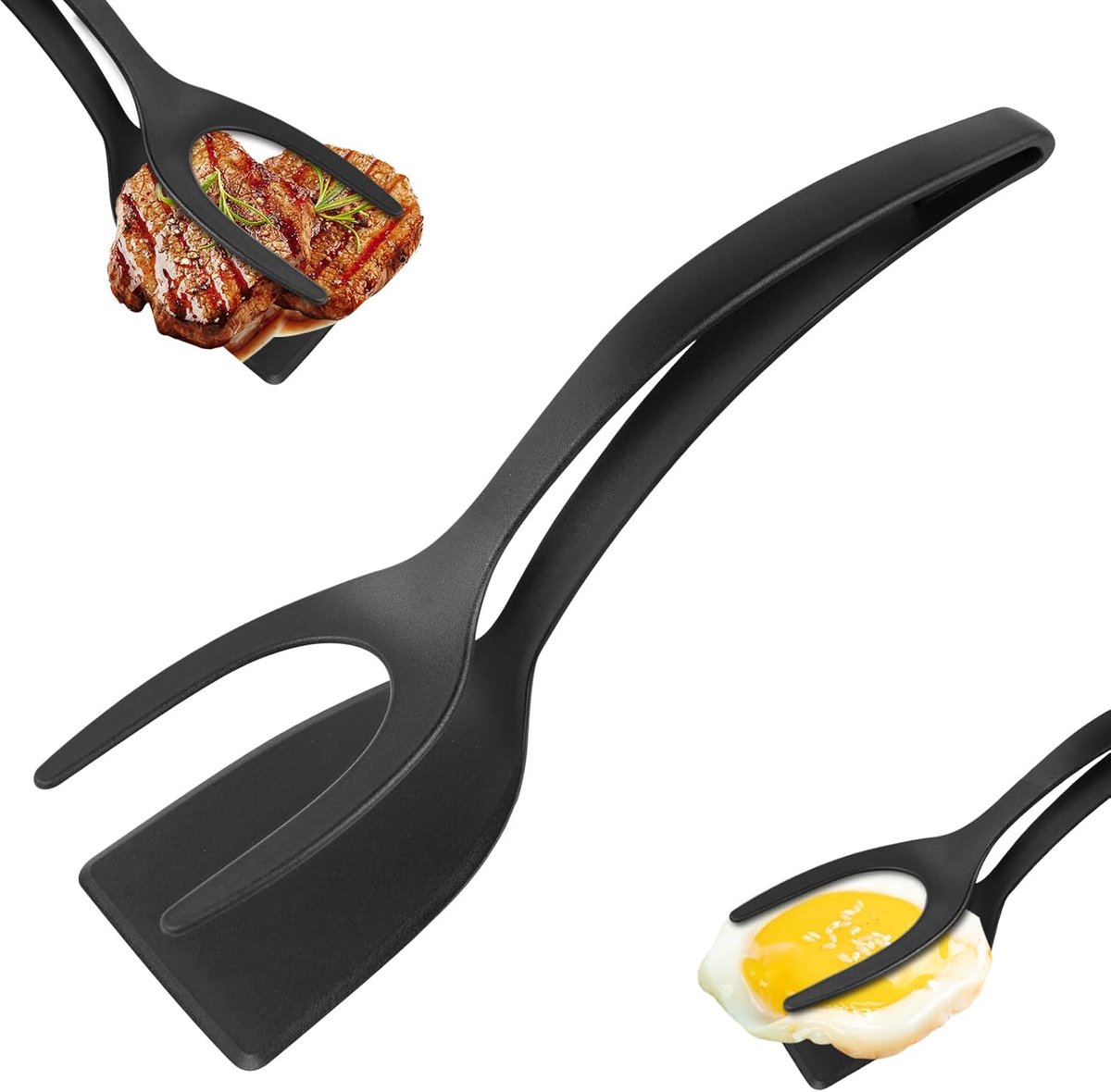 Eierflipper Spatel - 2 in 1 Spatel - Barbecuetangen - Vleestang - Serveertang - Salade Tang - keuken tangen - kookgereedschap - Bak Spatel - Barbecue Spatel - Pan Spatel - Voor Pannenkoek Vis Franse Toast Omelet Maken - Zwart