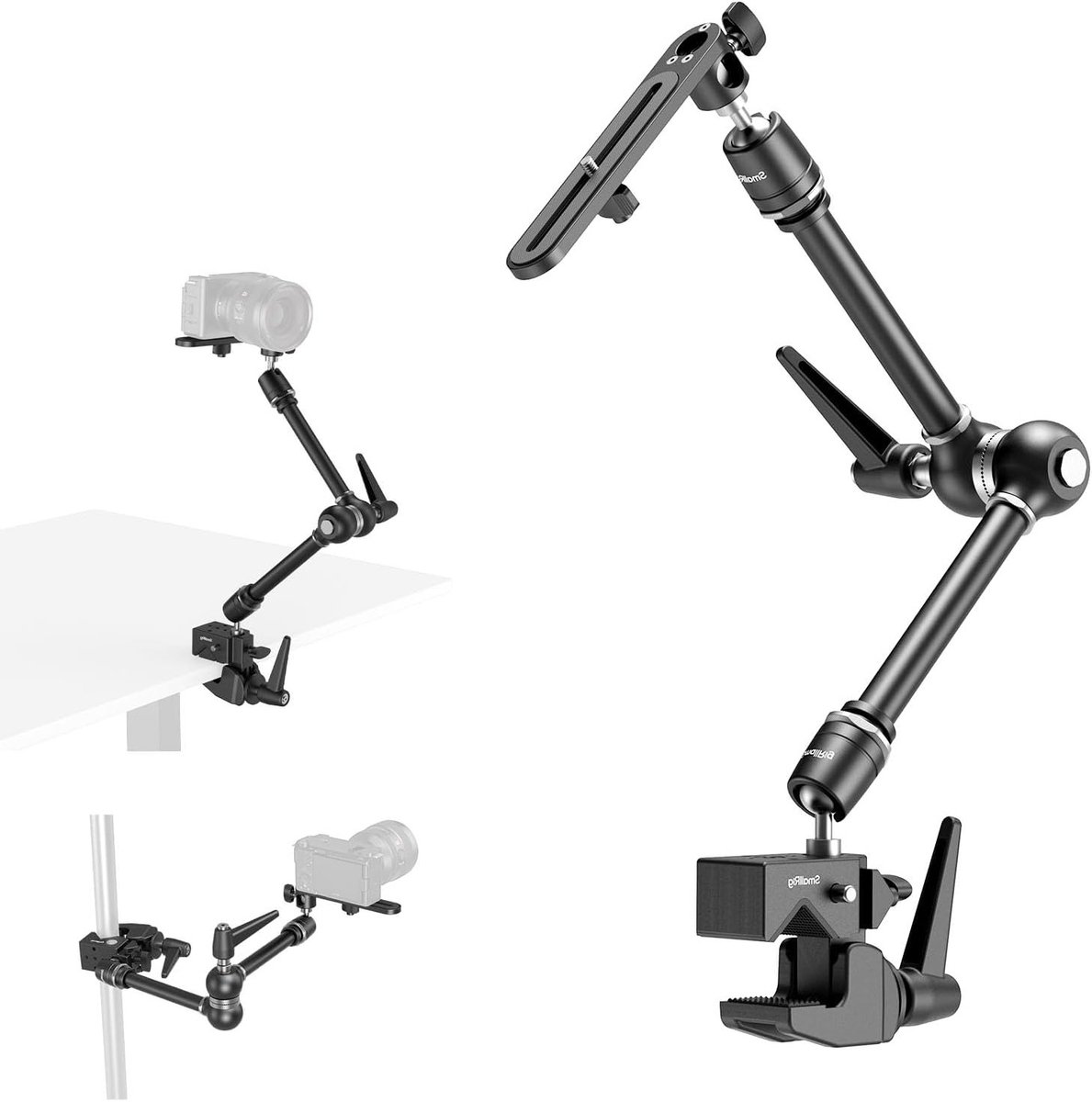 Friction Magic Arm Camera Mount met Super Clamp en Camera Platform voor Studio Gebruik, Ideaal voor Lampen en Camera's, Stevige Bevestiging
