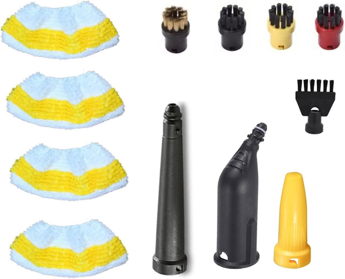 Set van 15 Accessoires voor Stoomreinigers, Inclusief Verlengd Mondstuk, Gebogen Mondstuk, Borstels en Onderdelen voor Efficiënte Reiniging