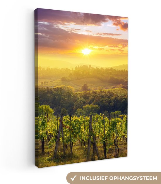 Canvas schilderij 60x90 cm - Wanddecoratie Toscane - Italië - Druivenbomen - Muurdecoratie woonkamer - Slaapkamer decoratie - Kamer accessoires - Schilderijen op canvas