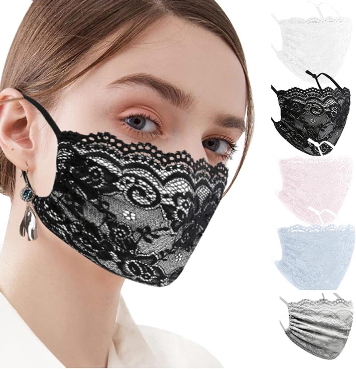 Gezichtsmasker Kant - Beschermend Masker - Dagelijks Gebruik - Verstelbare Oorlussen - 5 Stuks - Multicolor