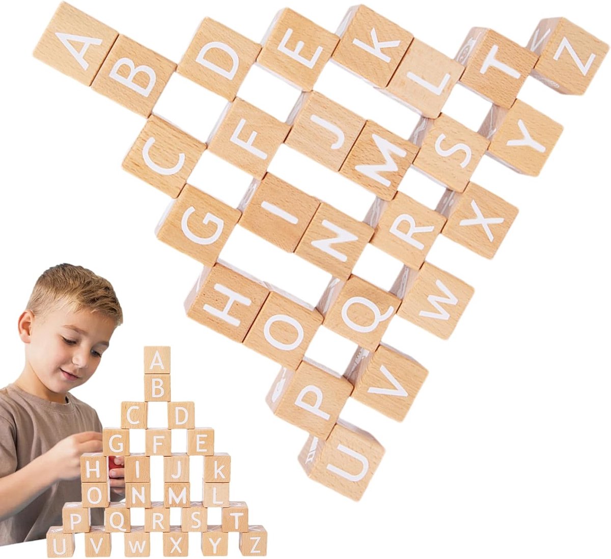Houten Letterblokken - Educatief Speelgoed - Leren Lezen - Glad Hout - 3x3 cm