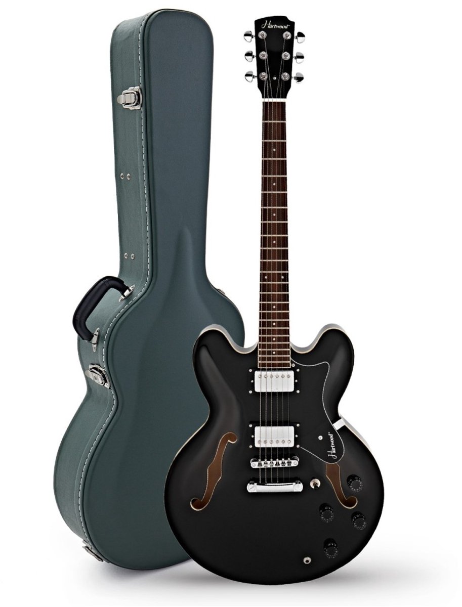 Hartwood Revival semi-akoestische gitaar & harde koffer, Jet Black