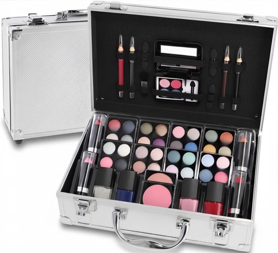 DnA® Make Up Koffer - Make Up Set - Make Up Koffer Meisjes - Make Up Koffer Met Inhoud - Zilver - 26cm x 10cm x 19cm