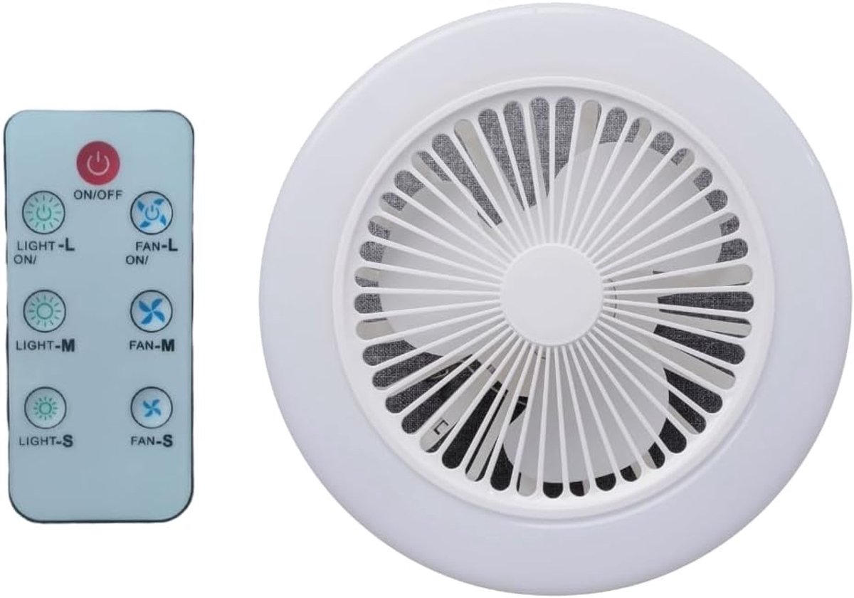 Ventilator met Lamp - Plafond Ventilator - Kamperen Buiten - Afstandsbediening en Haak - 23cm Diameter - Wit