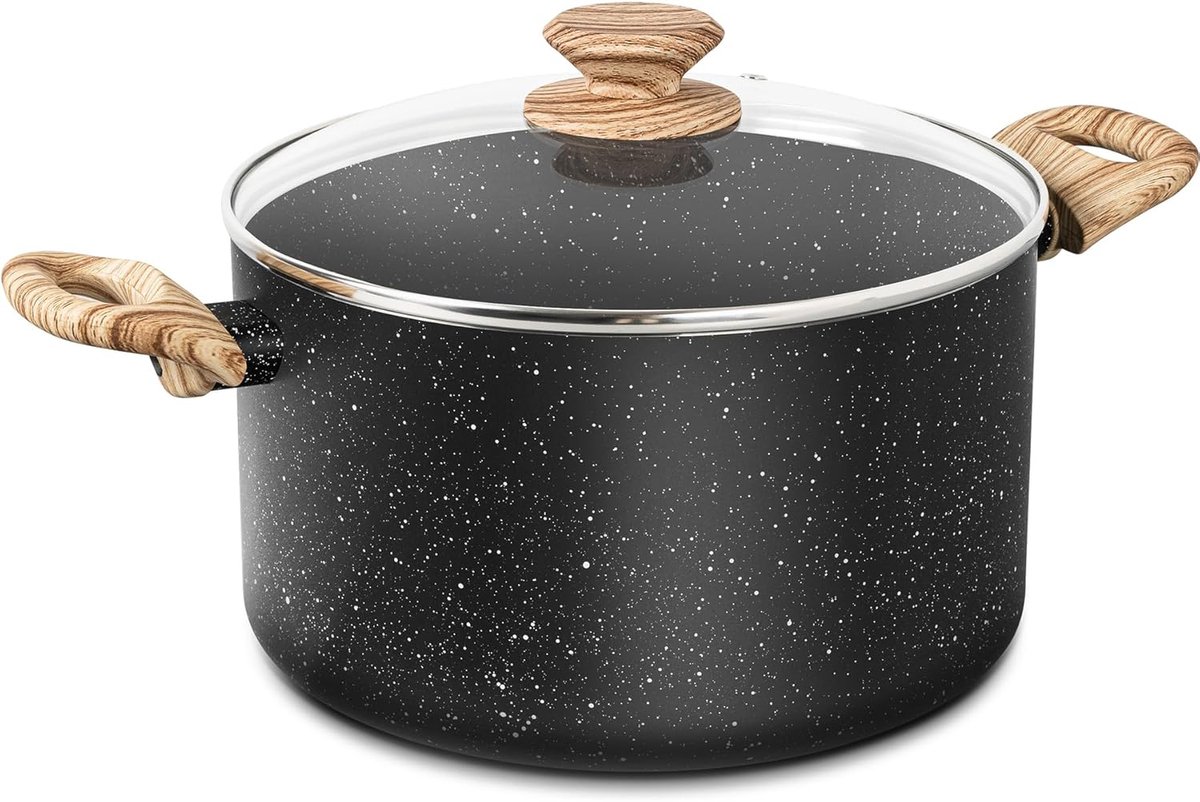 Soeppan met Deksel - Grote Kookpan - Langzaam Koken - Keramische Antiaanbaklaag - 6 Liter - Zwart