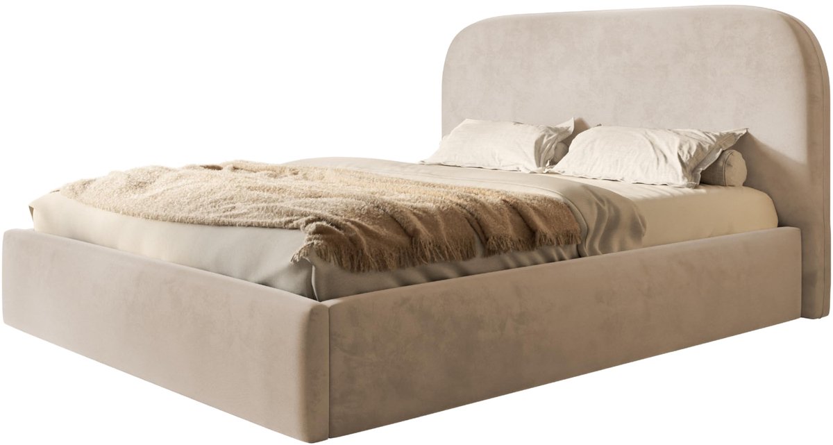 Bed 160x200 - gestoffeerd bed met bedkast en houten frame - elegante bedden - zachte Amorstof- collectie Verona, Beige