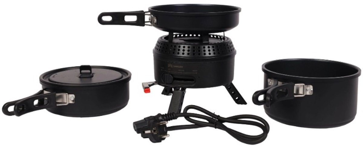 Campguru Hybrid Stove Set - Kooktoestel - Gas en elektrisch - Inclusief 3 pannen - Compact op te bergen