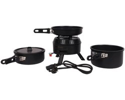 Campguru Hybrid Stove Set - Kooktoestel - Gas en elektrisch - Inclusief 3 pannen - Compact op te bergen