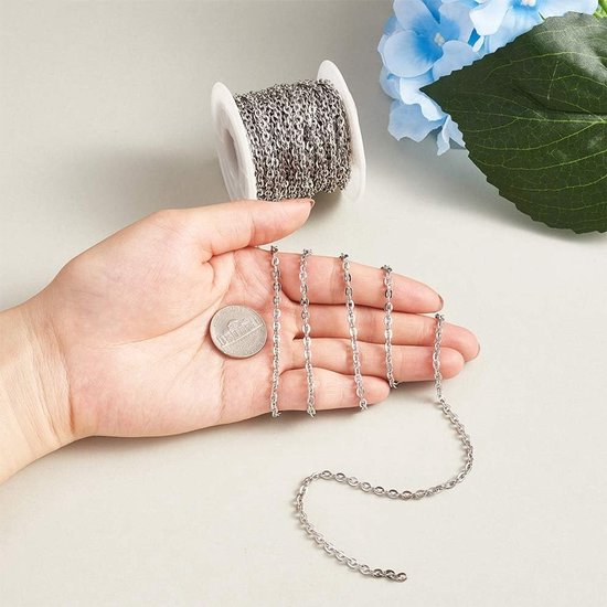 32.8 Voet RVS Platte Ovalen Kabelketting met Spoel - Gelaste Rolo Link Ketting voor Armband en Sieraden Maken - 4x3x0.8mm — afbeelding 4