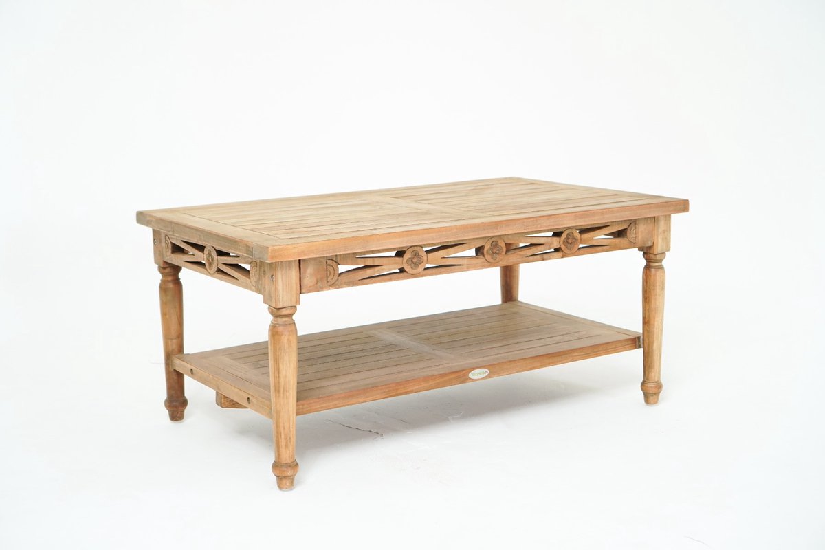 Batavia Teakhouten Salontafel met Legplank – 100×50 cm – Klassiek Tuinmeubel