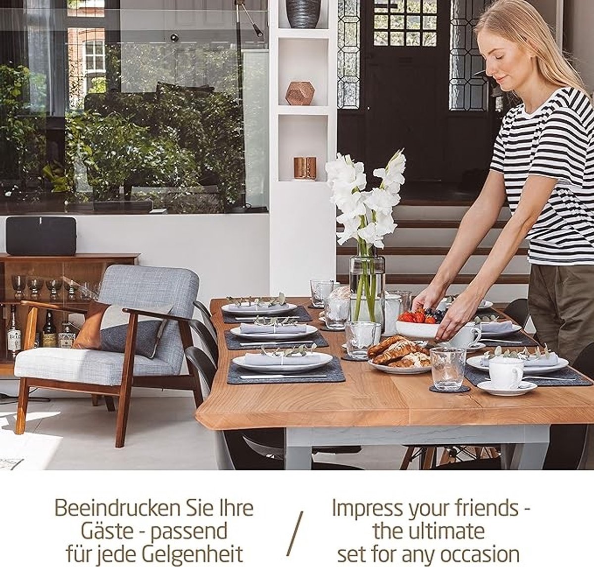 Set van 4 Vilten Placemats met Leren Label - 44x30 cm - Donkergrijs — cadeau in Wonen & Interieur - foto 5