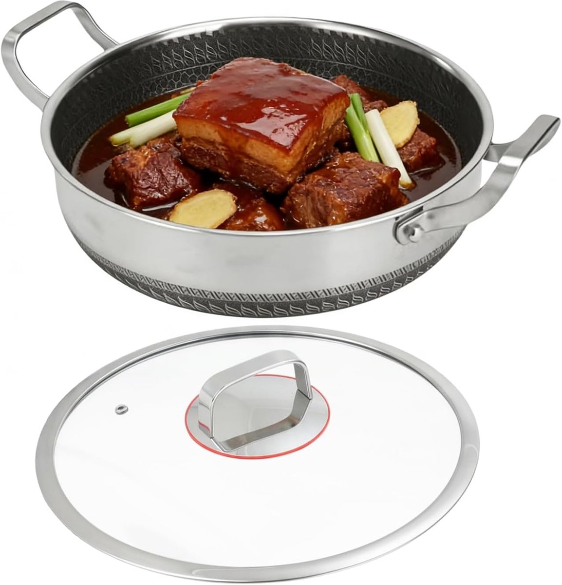 Roestvrij Staal Braadpan - Antiaanbak Keukengerei - Bakken Braden Stoven - Dubbele Handvatten - 26 28 30CM - Zilver