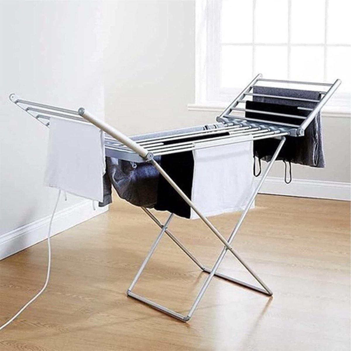 Elektrisch Droogrek Verwarmd Wasrek Snel Kleding Drogen Opvouwbaar Aluminium 147cm Hoog