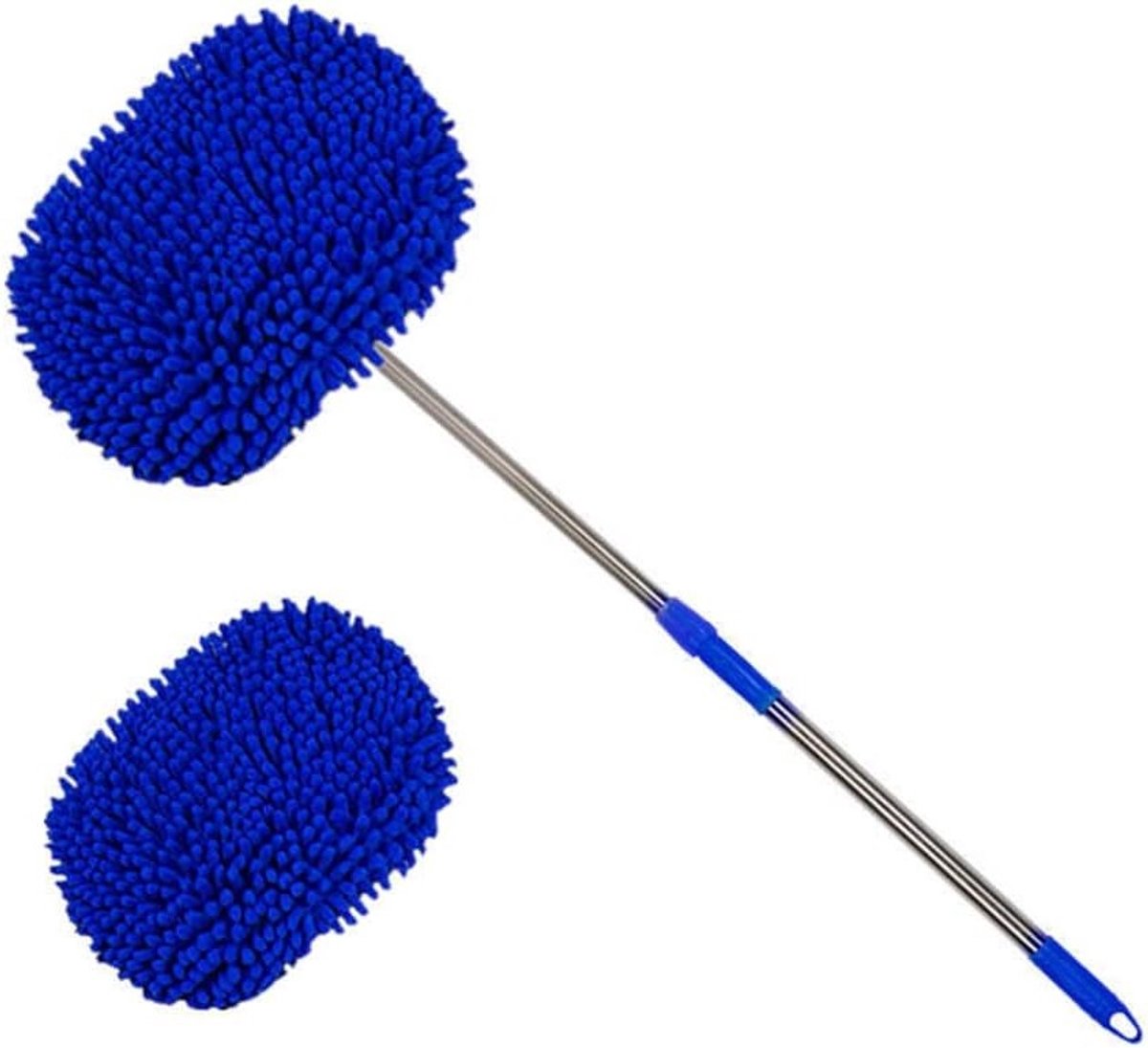 Carwash Borstel met Chenille Vervangkop en Verstelbare Handgreep van 60-118 cm, Ideaal voor Auto's, SUV's, en Huishoudelijke Reiniging, Blauw