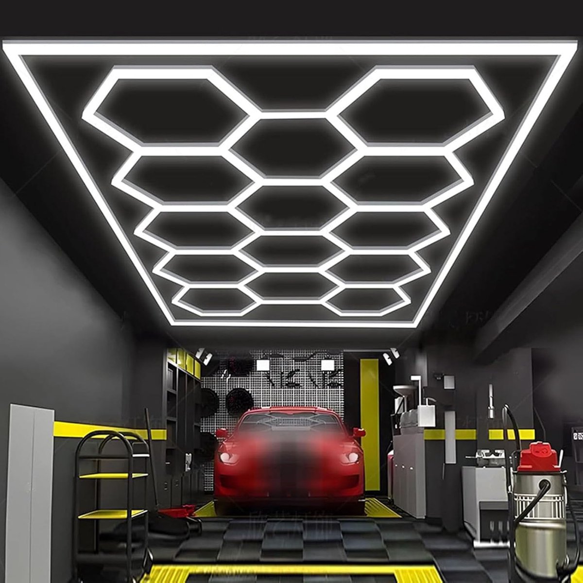 Zeshoekige Garageverlichting - Honeycomb Lampen - Werkplaats Verlichten - Daglichtwit Licht - 14 Grids - Wit