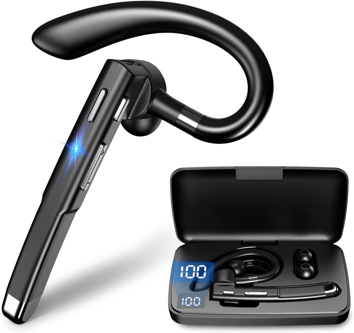 OUYLAF Bluetooth-headset - bluetooth headset - bluetooth headsets - bluetooth headset met microfoon - bluetooth headset telefoon - zwart - voor in het kantoor en tijdens het rijden