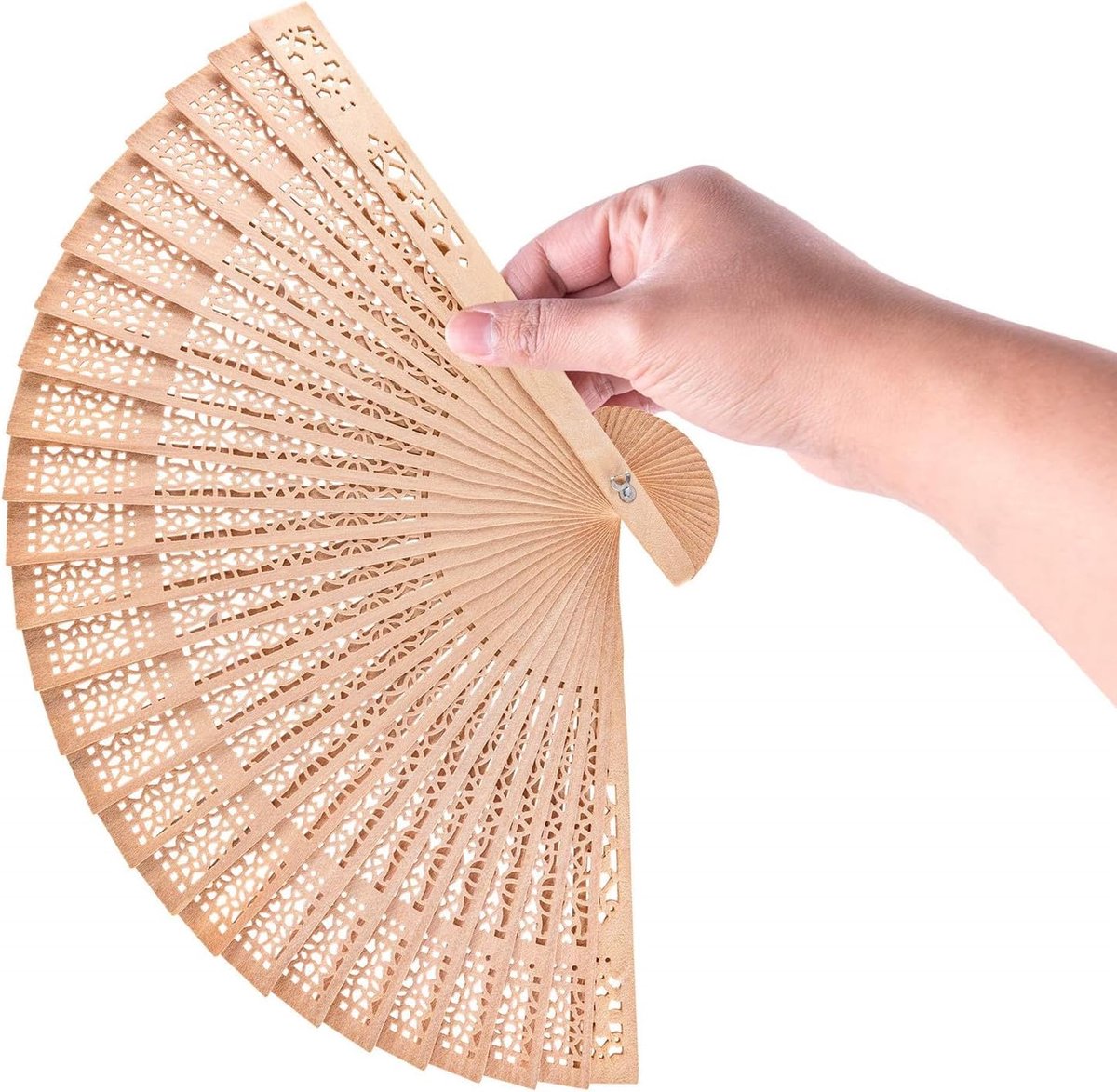 Houten Vouwventilator - Handventilator Sandelhout - Koelte Zomer - Natuurlijk Materiaal - 35cm Uitgevouwen