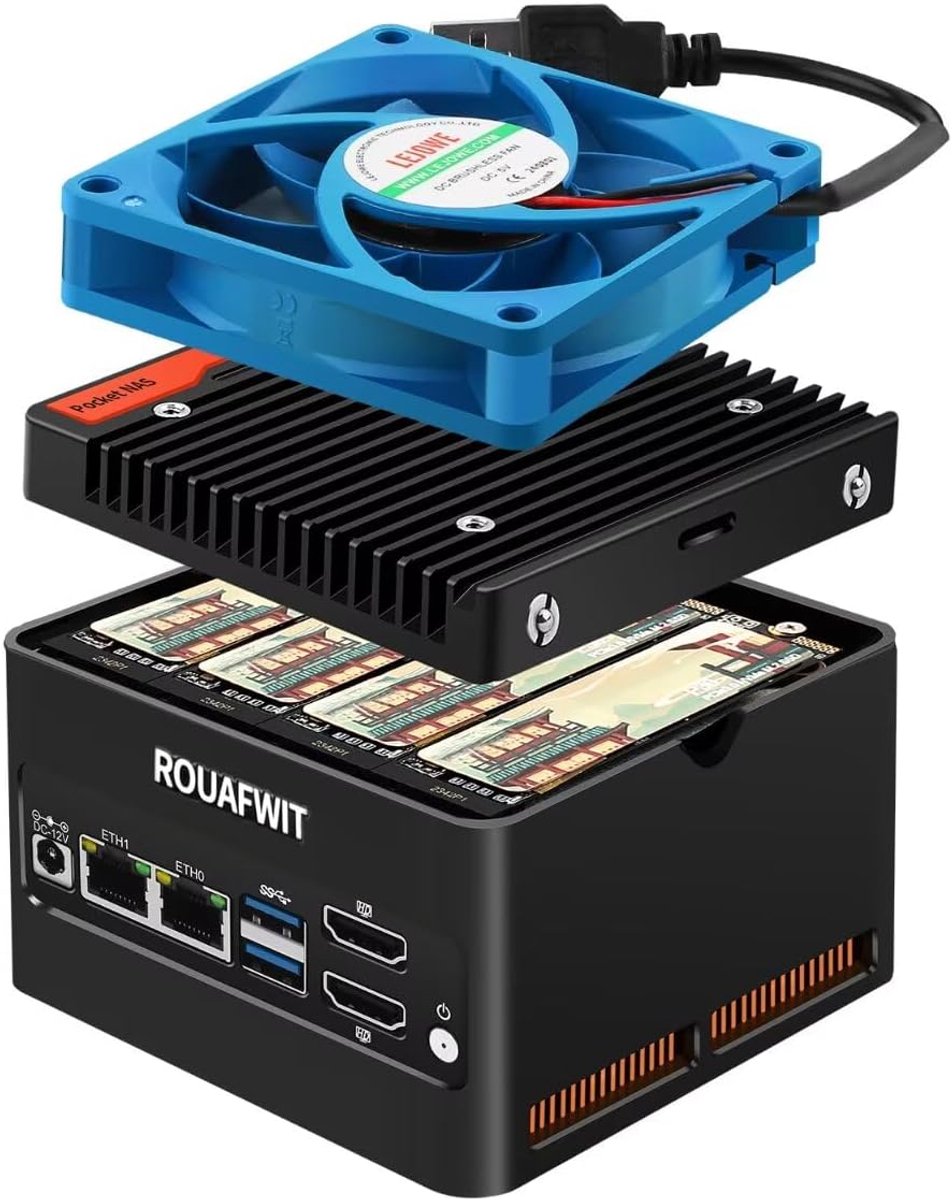 Mini PC - Compacte Computer - Thuis Server - 4 Bay NAS - 10x10x5.85cm