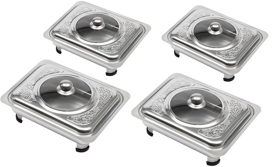 CINK Kitchen Warmhoudschalen 4-Delig - RVS met 4 Glazen Kijkdeksels - Chafing Dish voor Buffet en Catering — afbeelding 3