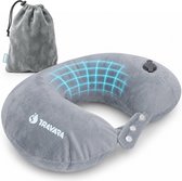 TRAVARA Coussin de nuque The Puffer - Coussin de voyage gonflable - Pour avion - Coussin de voiture - Travel Pillow - Gris