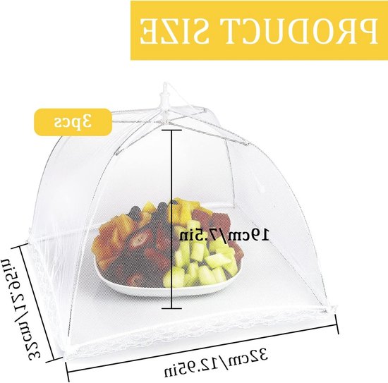 Dailygoods- Voedselhoezen 3 Stuks - Opvouwbare Paraplu - Voedselbeschermer - Gaasnet - Bescherming Tegen Insecten - 32 x 32 cm - Voedeltent — afbeelding 5