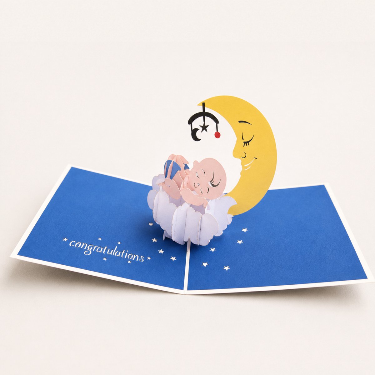 Paperbloom Pop Up Geboortekaart - 3D Wenskaart Baby Maan - Felicitatiekaart voor Geboorte, Babyshower en Kraamcadeau Kaart