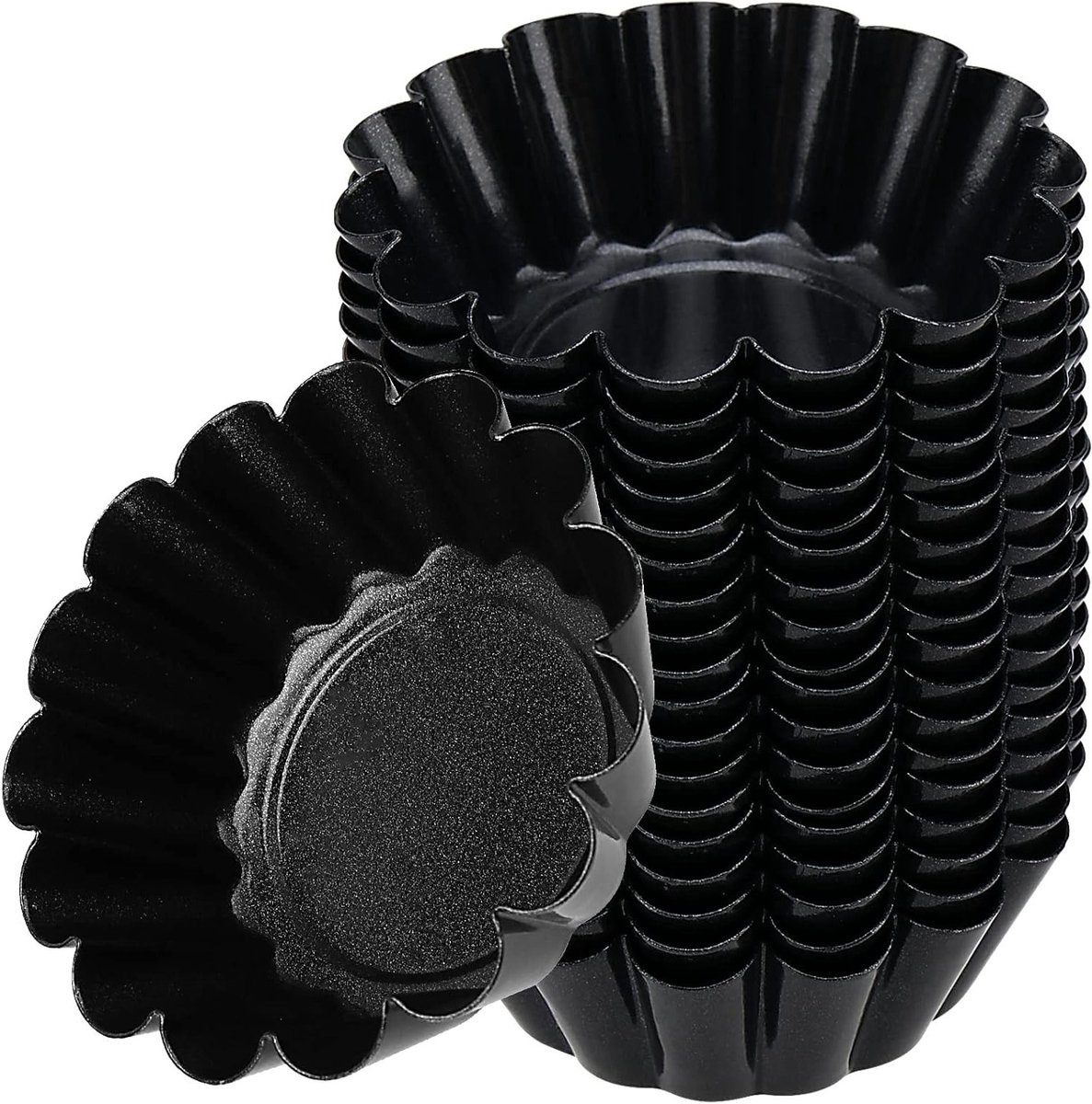 Eiertaartvorm mini-cakemuffinvorm 65 cm - Set van 18, antiaanbaklaag, bakgereedschap voor pudding en koekje - Zwart tartelette vormen