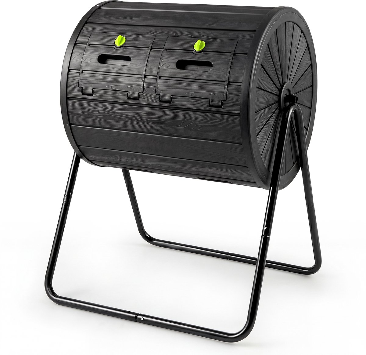 COSTWAY 142 liter trommelcompostbak, tuincompostbak, dubbele kamer, 360° draaibaar, compostcentrifuge met 2 afsluitbare deuren, snelcomposter van PP en metaal, voor tuin balkon, 70 x 63 x 92 cm (zwart)