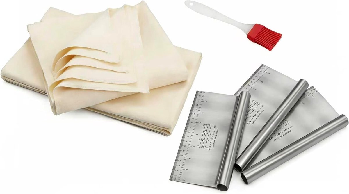 3-delige Linnen Doek voor Brood Bakken 75 x 45 cm, Inclusief RVS Deegschrapers voor Thuisbakkers en Beginners