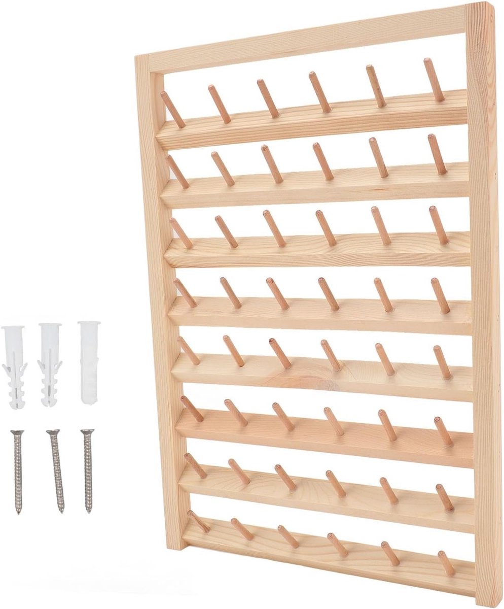Grote Houten Draadhouder met 48 Spoelen, Wandmontage Draadopslag Organizer voor Naaiwerk, Borduren en Quilten, Ideaal voor Creatieve Projecten