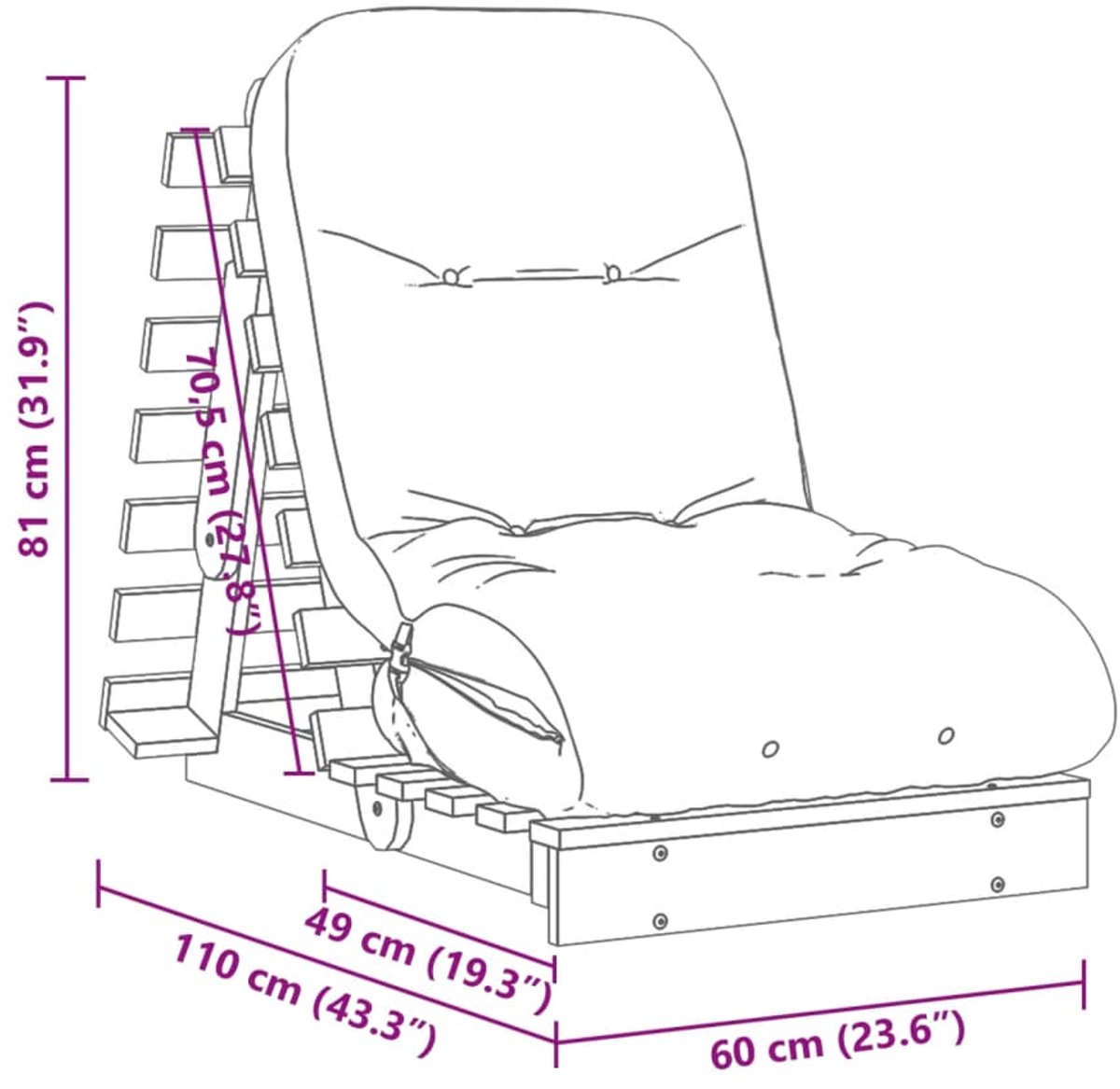 vidaXL Futon - slaapbank - met - matras - 60x206x11 - cm - grenenhout - wasbruin
