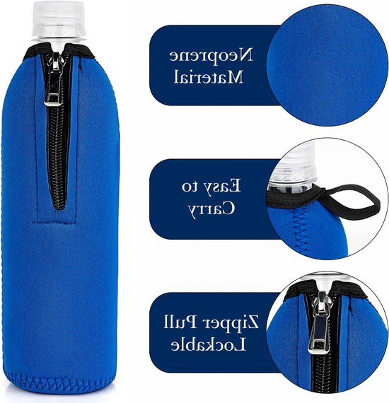 Verstelbare Isolatie Fleshouder voor 16.9 Oz Flessen, Geschikt voor Smartwater en Crystal Geyser, Neopreen Koeler met Rits in Blauw — afbeelding 5