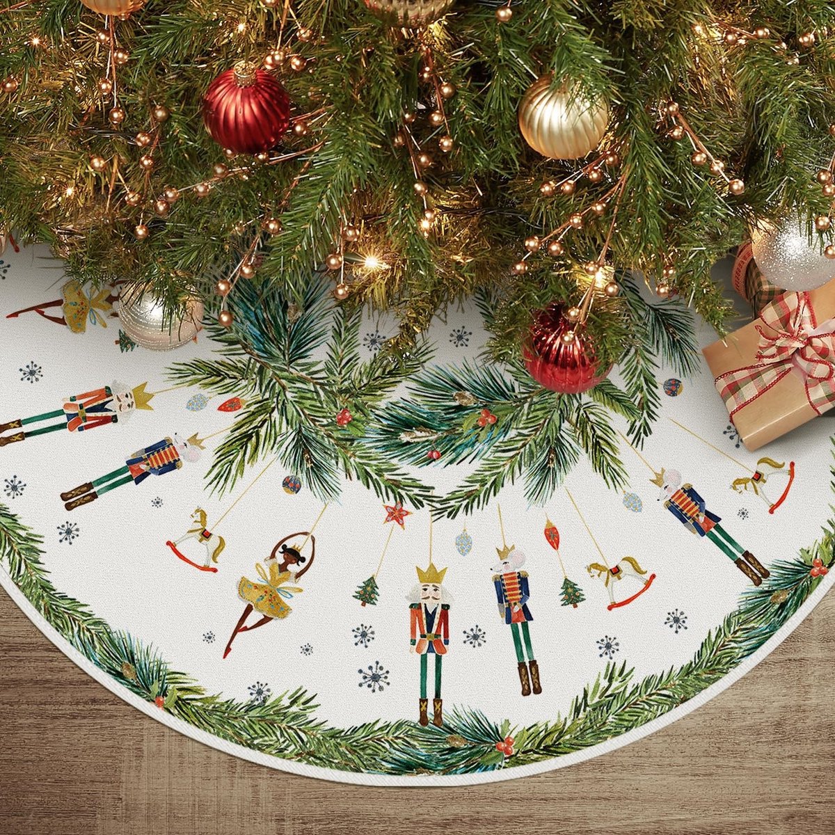 aladdien - Notenkraker Kerstboomrok - Vintage Kerstdecoratie - Groen - Sneeuwvlokken - 122 cm - Perfect voor Feestdagen - Uniek Ontwerp