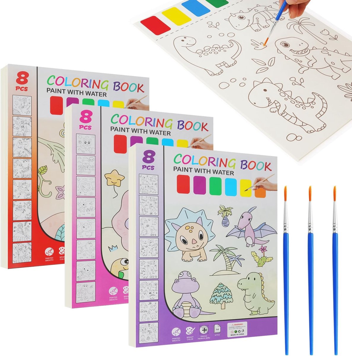 ONF3 - Set aquarelkleurboeken - Aquarelschilderpapier - Duurzaam en leuk - 3 boeken - Geschikt voor kinderen - Creatieve kunsthandwerk