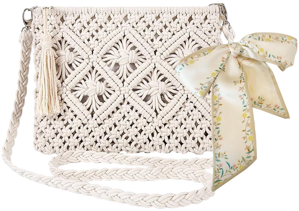 aladdien - Cross-Body tas - Handgemaakte messenger bag - Zomer strand tas - Witte kleur - Vakantie tas - Perfect voor dames - Lichtgewicht en stijlvol