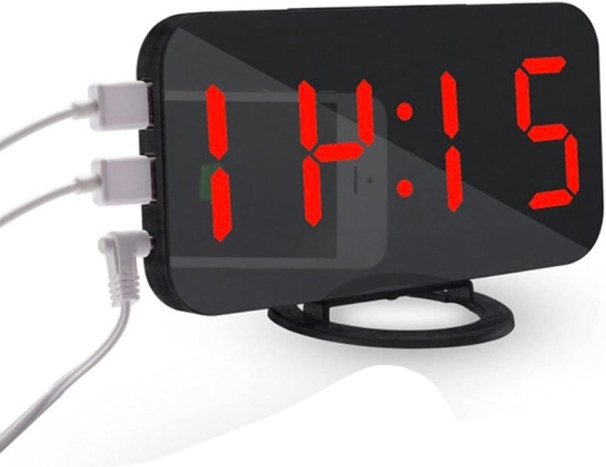 Digitale wekker - Tijd display - Rustige slaap - 2 USB oplaadpoorten - Groot scherm - Zwart