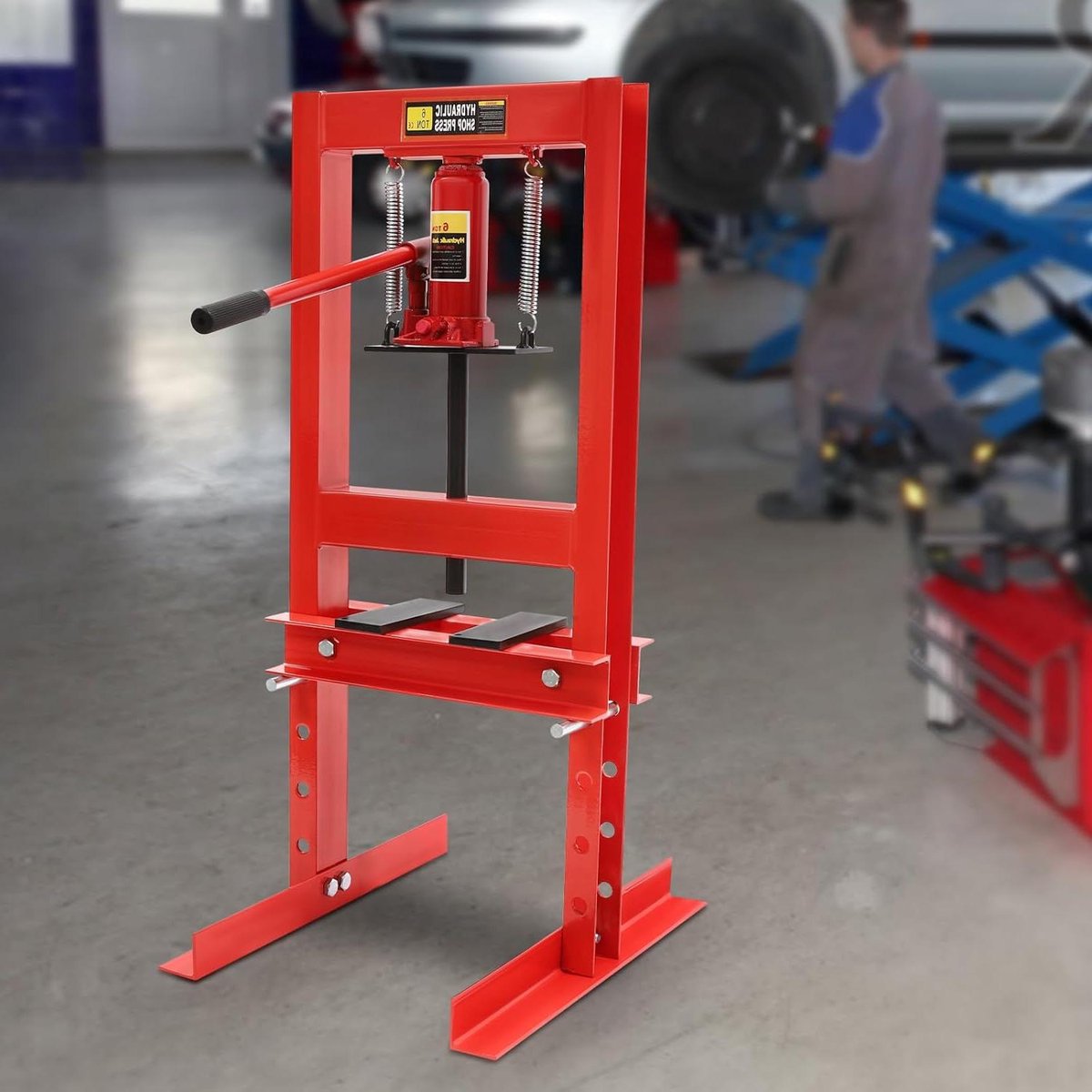 Werkplaatspers - Hydraulische pers - Onderdelen Monteren - 6 Ton Druk - 50 x 40 x 90 cm - Rood