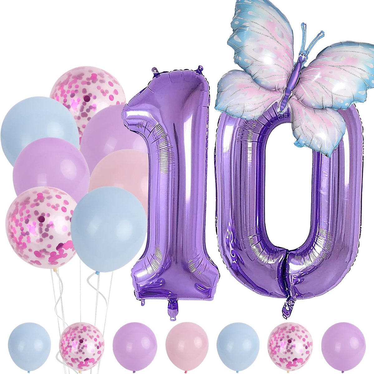 aladdien - Folieballonnen Set - Dierendecoratie - Verjaardagsdecoratie - Blauw en Paars - Kinderen - Cijfer 10 Ballonnen voor Verjaardag - Geschikt ...