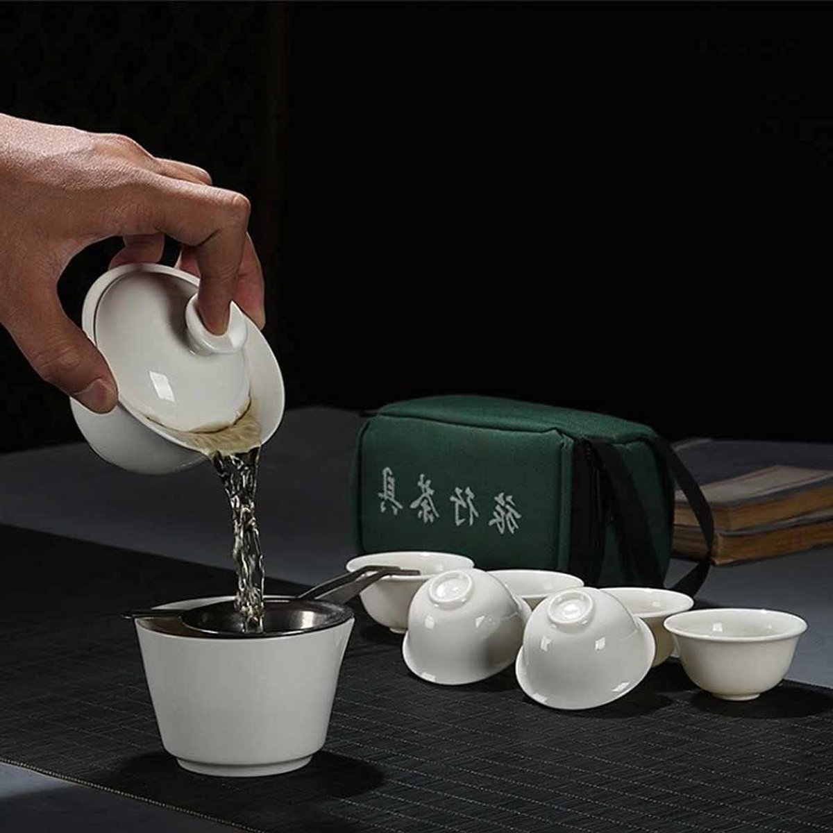 Theeservies Set - Keramiek Servies - Thee Ceremonie - Draagbaar Ontwerp - 11 Delig - Wit