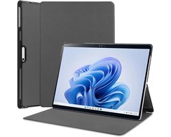 Laptop Hoes Geschikt voor Microsoft Surface Pro 9 | Book Case met Standaard | Kunstlederen Beschermhoes | Tri-fold | Grijs